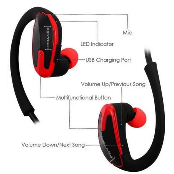 PSYTECH R8 Sport Bluetooth Headset with mic RED