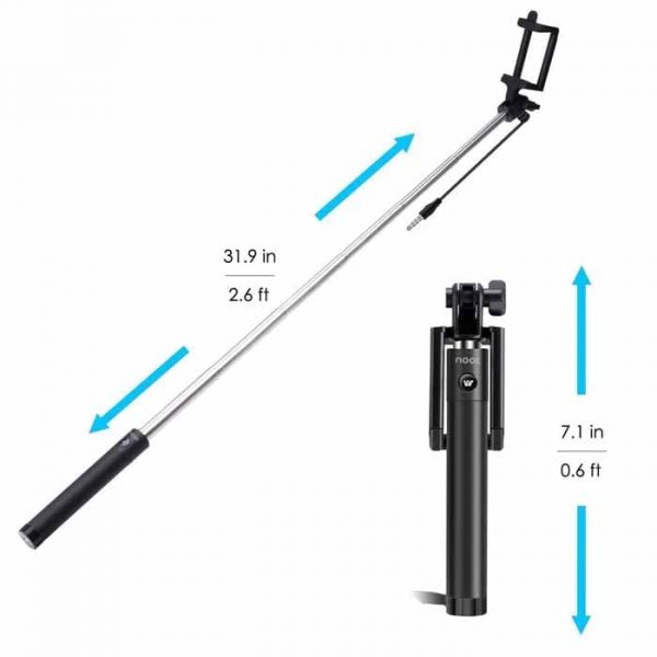 Mini Selfie Stick With Aux Cable ,Adjustable Monopod with Built-in Remote