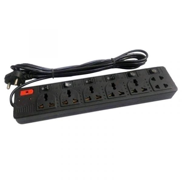 6 Socket And 6 Switch Way Power Trip Spike Guard Universal Socket Extension cord _14217989_Black