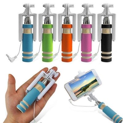 Mini Selfie Stick With Aux Cable assorted colors