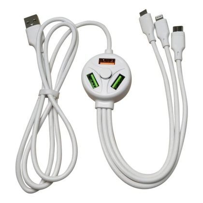 3-in-1 USB to Micro USB Type C Lightning Cable with USB Hub