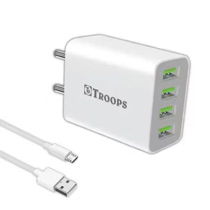 TROOPS 4 Ports USB Charger ( with 1 mtr Micro USB Cable )